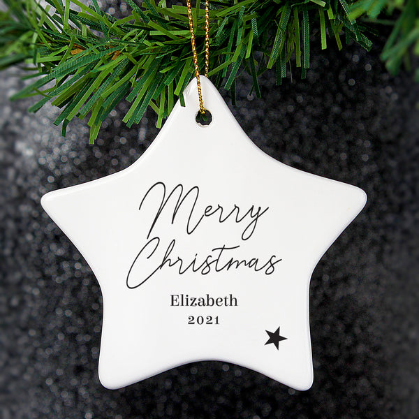 Buy Personalised Free Text Ceramic Star Decoration at www.giftsfinder.co.uk