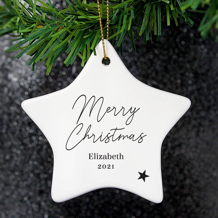 Buy Personalised Free Text Ceramic Star Decoration at www.giftsfinder.co.uk