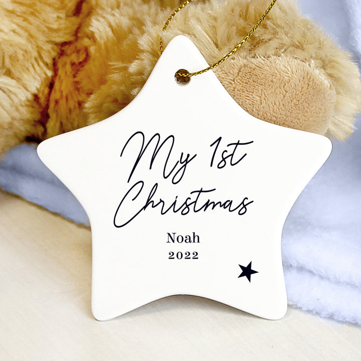 Buy Personalised Free Text Ceramic Star Decoration at www.giftsfinder.co.uk