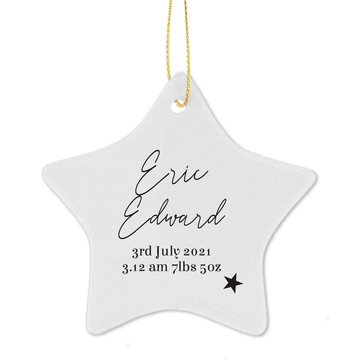 Buy Personalised Free Text Ceramic Star Decoration at www.giftsfinder.co.uk