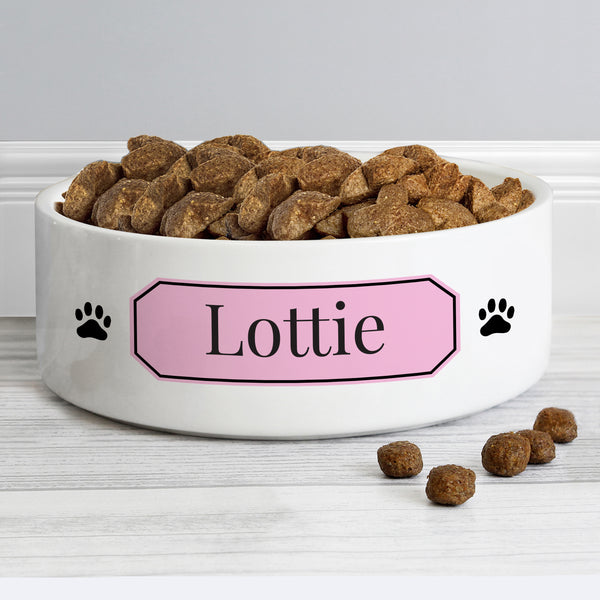 Personalised Pink Plaque 14Cm Medium Pet Bowl - part of the Personalised Pet Bowls collection