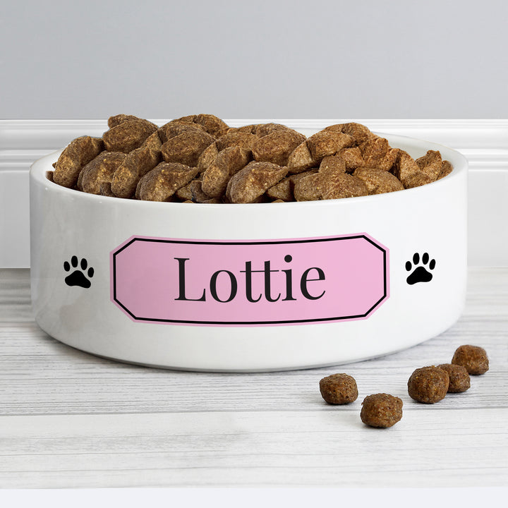 Buy Personalised Pink Plaque 14cm Medium Pet Bowl at www.giftsfinder.co.uk