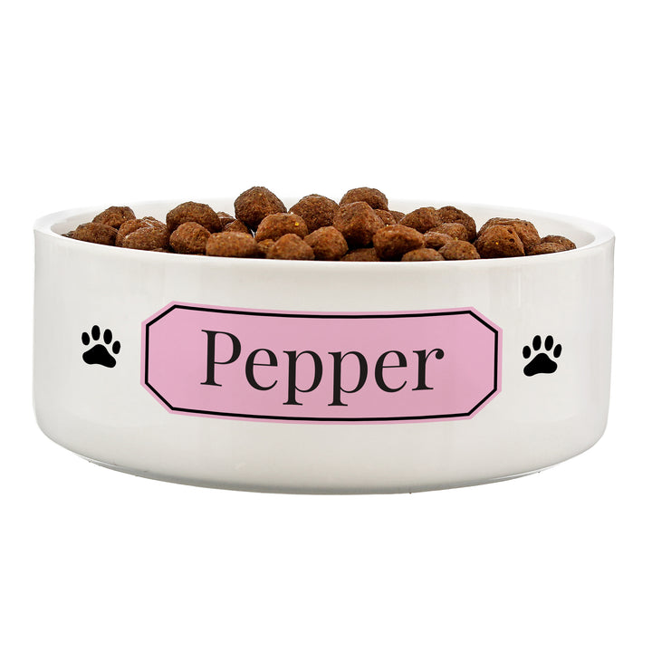 Personalised Pink Plaque 14Cm Medium Pet Bowl - part of the Personalised Pet Bowls collection