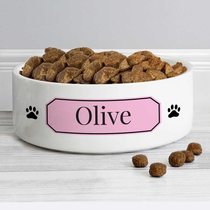 Personalised Pink Plaque 14Cm Medium Pet Bowl - part of the Personalised Pet Bowls collection