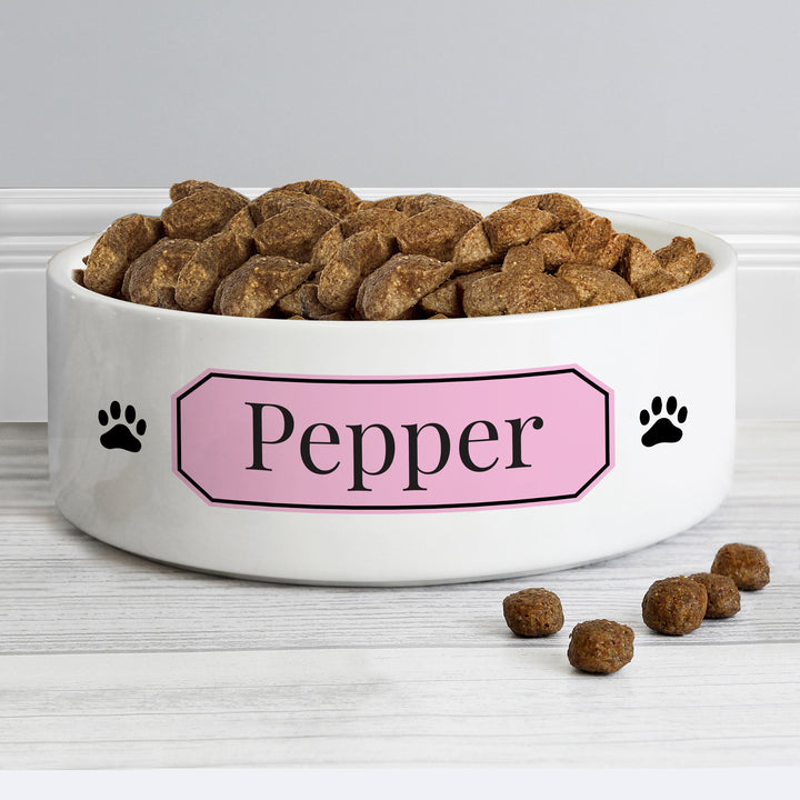 Personalised Pink Plaque 14Cm Medium Pet Bowl - part of the Personalised Pet Bowls collection