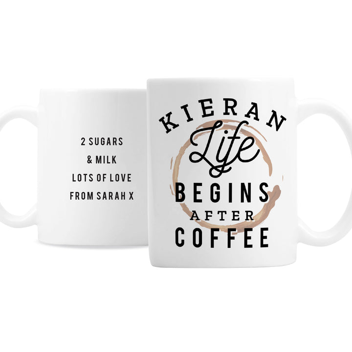 Buy Personalised Life Begins After Coffee Mug at www.giftsfinder.co.uk