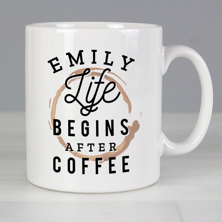 Buy Personalised Life Begins After Coffee Mug at www.giftsfinder.co.uk