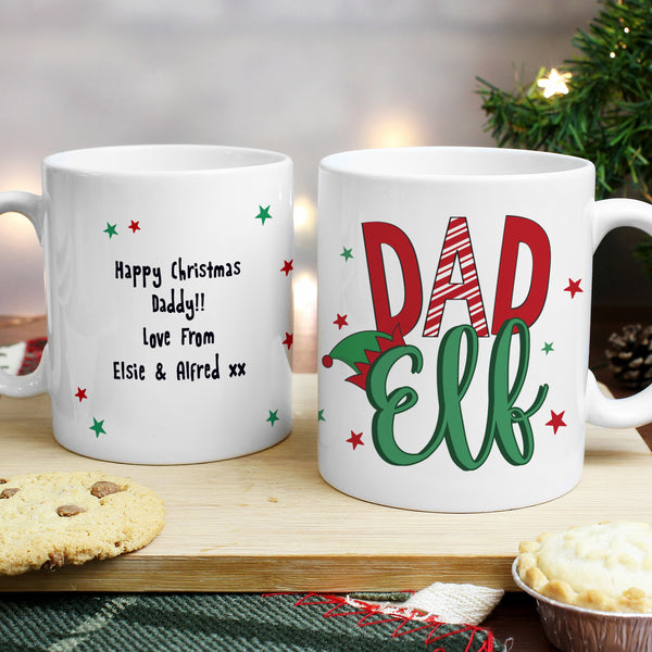 Buy Personalised Dad Elf Mug available now at www.giftsfinder.co.uk