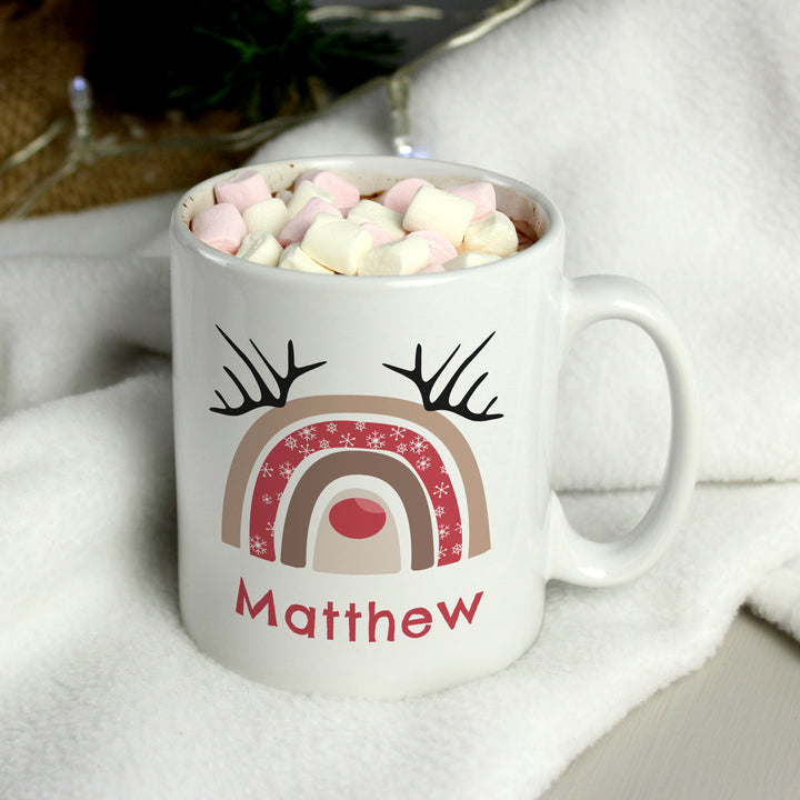 Personalised Rainbow Reindeer Mug in gift category Personalised Mugs