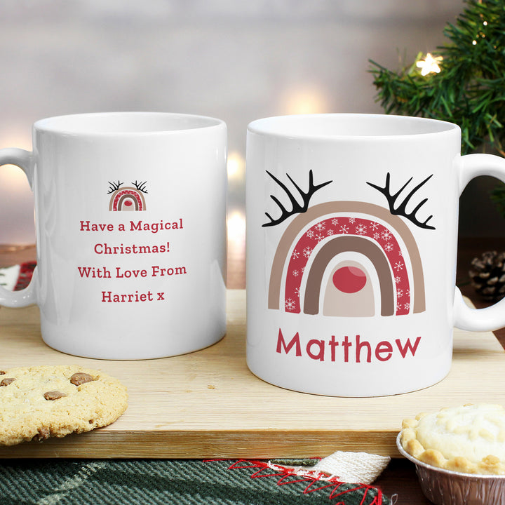 Personalised Rainbow Reindeer Mug in gift category Personalised Mugs