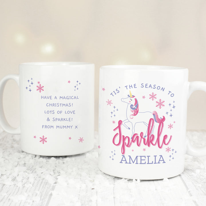 Personalised Unicorn Season To Sparkle Mug in gift category Personalised Mugs