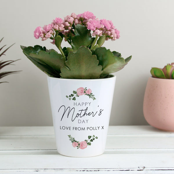 Buy Personalised Abstract Rose Happy Mothers Day Plant Pot available now at www.giftsfinder.co.uk