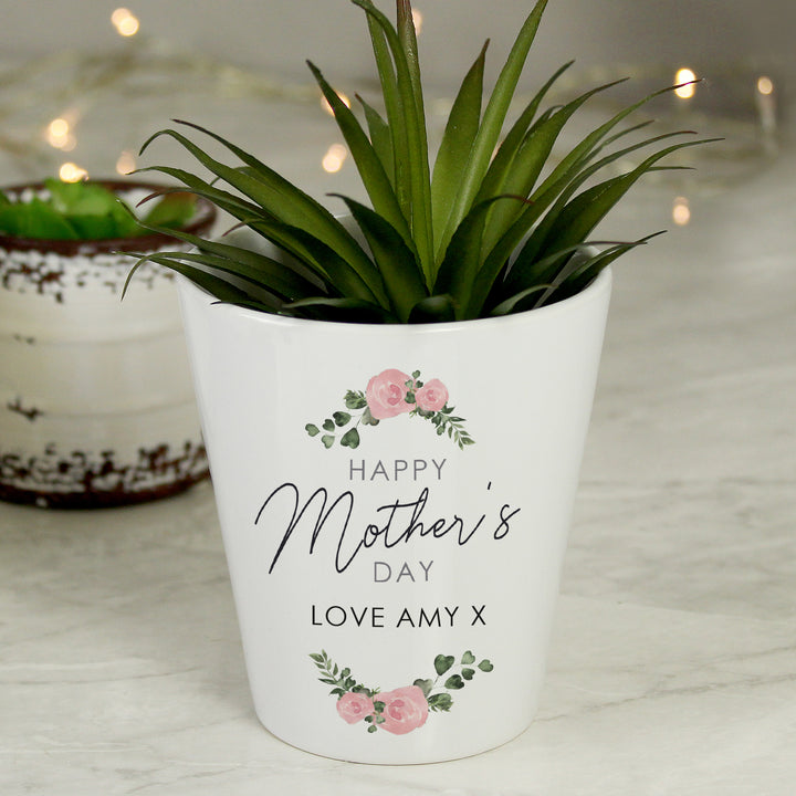 Buy Personalised Abstract Rose Happy Mothers Day Plant Pot available now at www.giftsfinder.co.uk