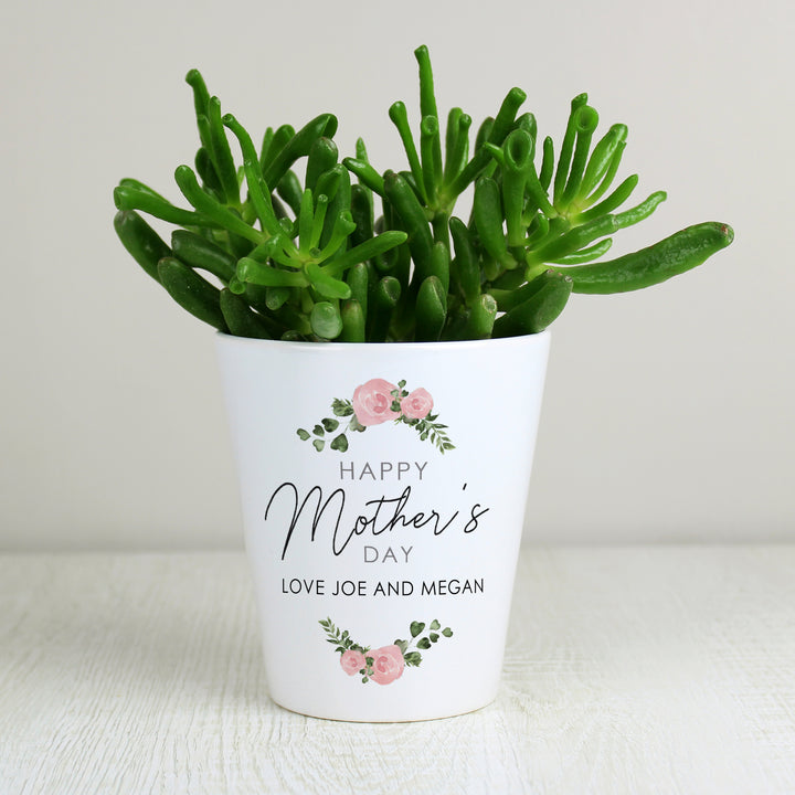 Buy Personalised Abstract Rose Happy Mothers Day Plant Pot available now at www.giftsfinder.co.uk