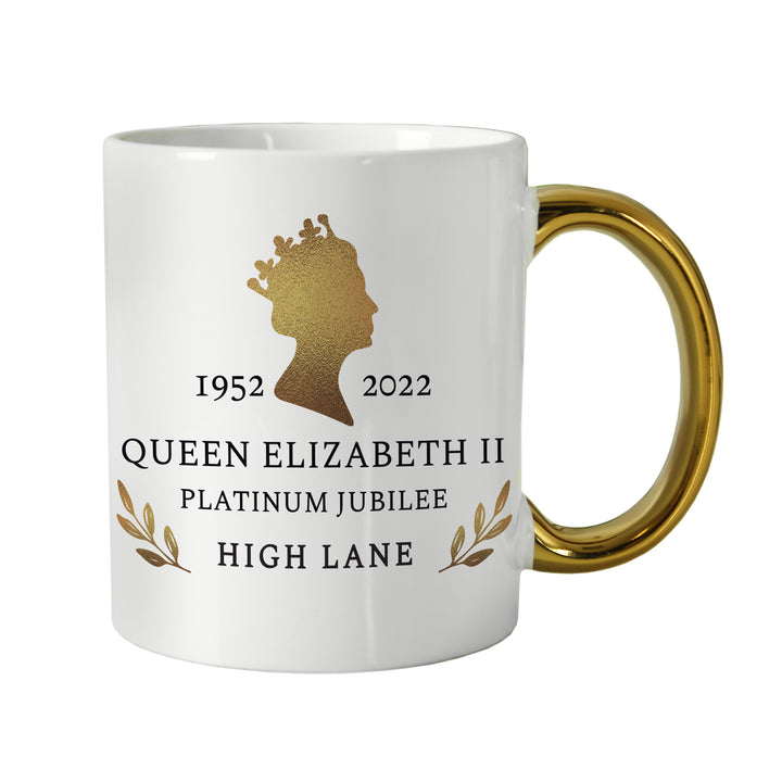 Buy Personalised Platinum Jubilee Gold Handled Mug at www.giftsfinder.co.uk