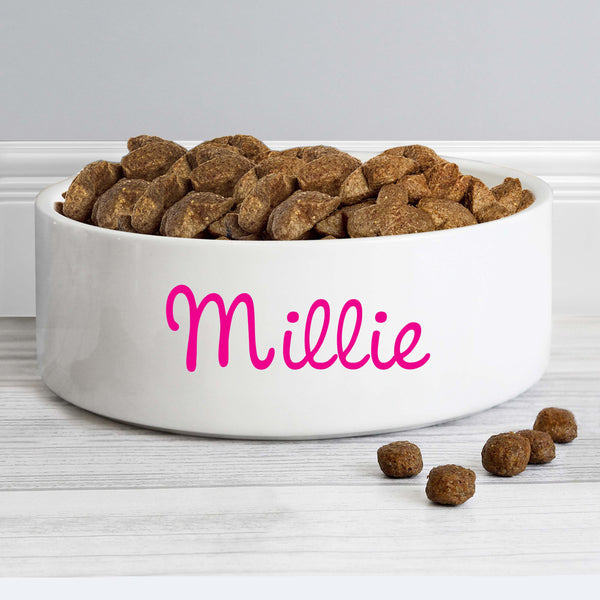 Buy Personalised Pink Name 14cm Medium Pet Bowl For Dogs And Cats at www.giftsfinder.co.uk