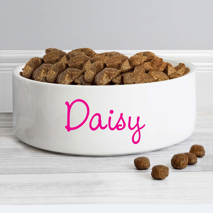 Buy Personalised Pink Name 14cm Medium Pet Bowl For Dogs And Cats at www.giftsfinder.co.uk