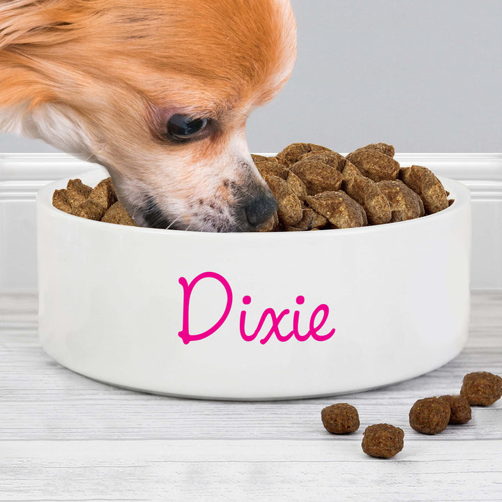 Buy Personalised Pink Name 14cm Medium Pet Bowl For Dogs And Cats at www.giftsfinder.co.uk