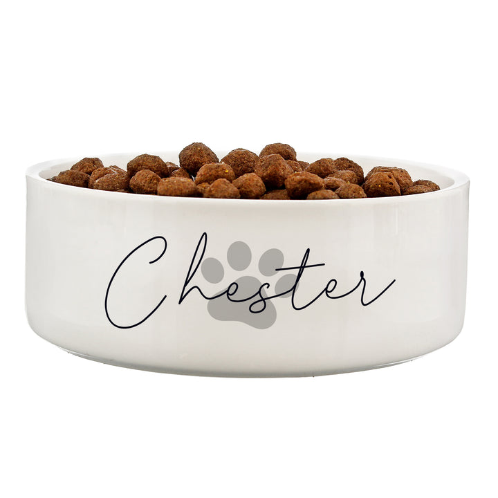 Buy Personalised Grey Paw Print Name 14cm Medium Pet Bowl available now at www.giftsfinder.co.uk