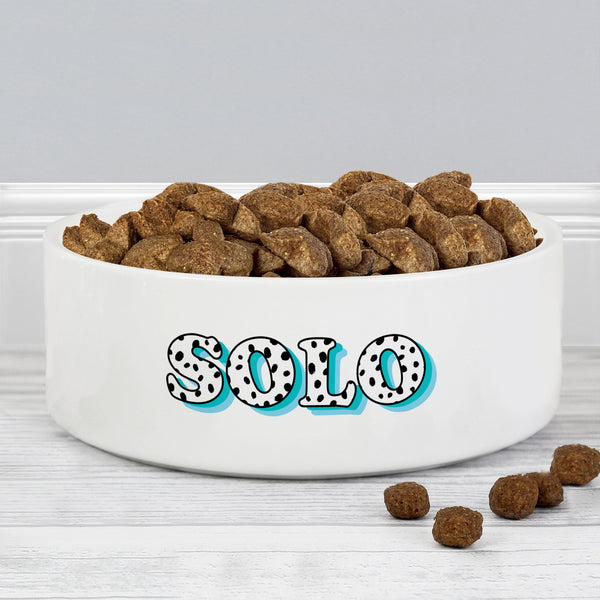 Personalised Blue Spots Name 14Cm Medium Pet Bowl For Dogs And Cats - part of the Personalised Pet Bowls collection