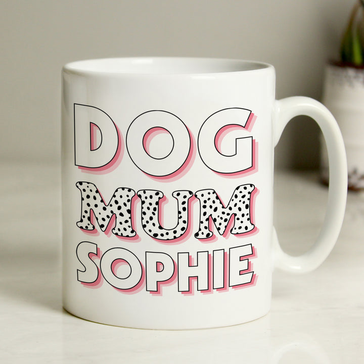 Buy Personalised Dog Mum Pink Spots Mug available now at www.giftsfinder.co.uk