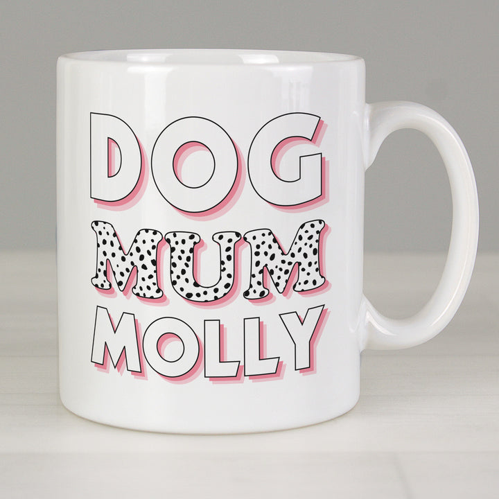 Buy Personalised Dog Mum Pink Spots Mug available now at www.giftsfinder.co.uk