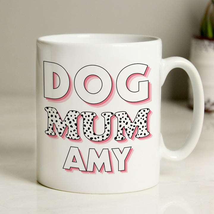 Buy Personalised Dog Mum Pink Spots Mug available now at www.giftsfinder.co.uk