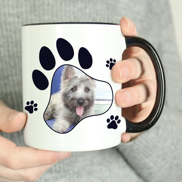 Personalised Paw Print Pet Photo Upload Black HandLED Mug - part of the Personalised Mugs collection