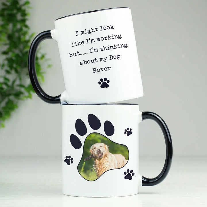 Buy Personalised Paw Print Pet Photo Upload Black Handled Mug at www.giftsfinder.co.uk