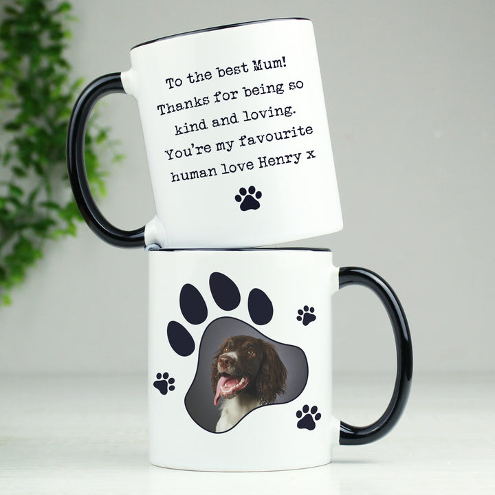 Buy Personalised Paw Print Pet Photo Upload Black Handled Mug at www.giftsfinder.co.uk