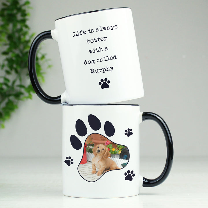 Personalised Paw Print Pet Photo Upload Black HandLED Mug - part of the Personalised Mugs collection