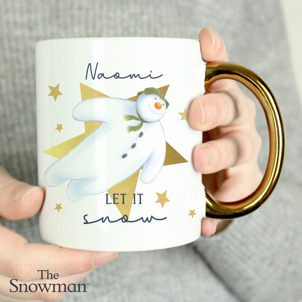 Personalised The Snowman Let it Snow Gold Handed Mug in gift category Personalised Mugs