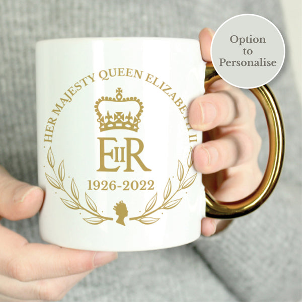 Buy Personalised Queens Commemorative Wreath Gold Handle Mug at www.giftsfinder.co.uk