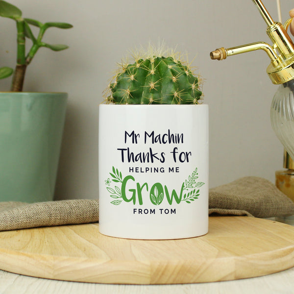 Personalised Thanks For Helping Me Grow Ceramic Storage Pot in gift category Personalised Storage Pots