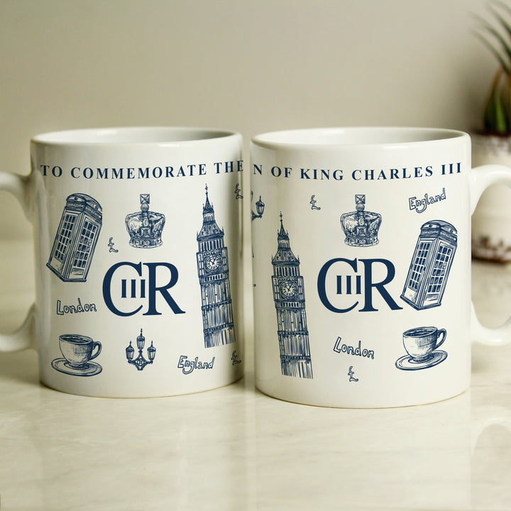 Buy Personalised King Charles III British Icons Coronation Commemorative Mug available now at www.giftsfinder.co.uk