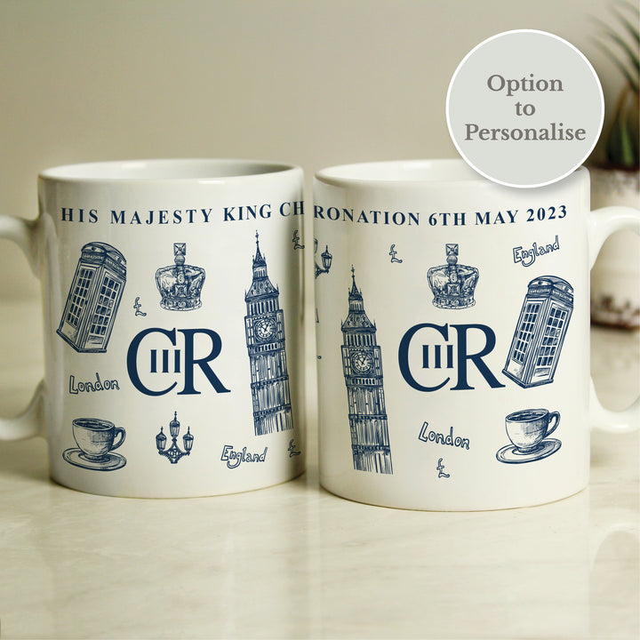 Buy Personalised King Charles III British Icons Coronation Commemorative Mug available now at www.giftsfinder.co.uk