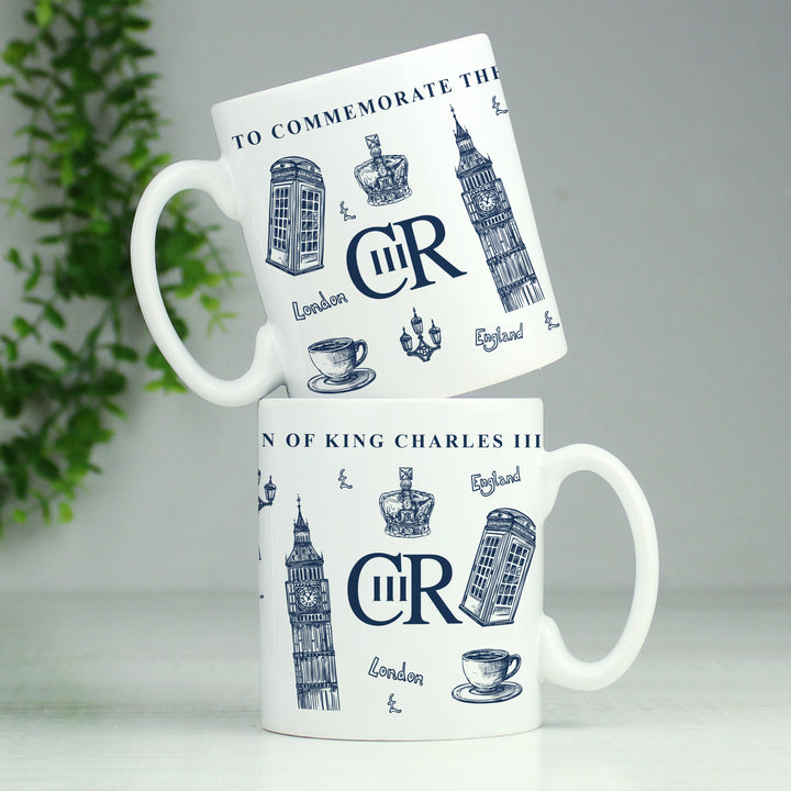 Buy Personalised King Charles III British Icons Coronation Commemorative Mug available now at www.giftsfinder.co.uk