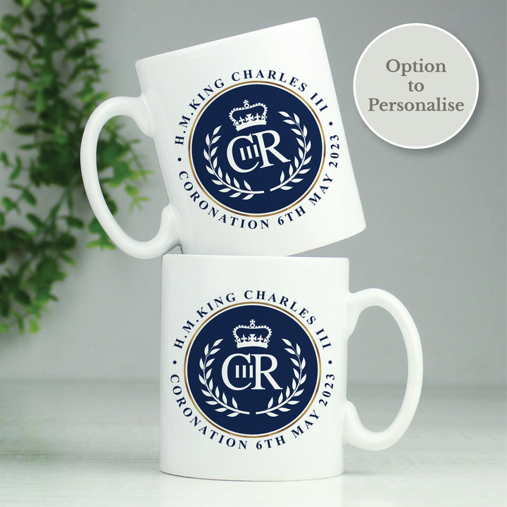 Buy Personalised King Charles III Blue Crest Coronation Commemorative Mug available now at www.giftsfinder.co.uk