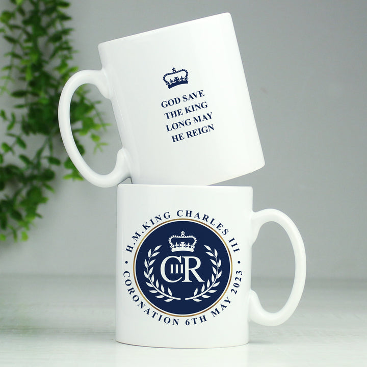 Buy Personalised King Charles III Blue Crest Coronation Commemorative Mug available now at www.giftsfinder.co.uk