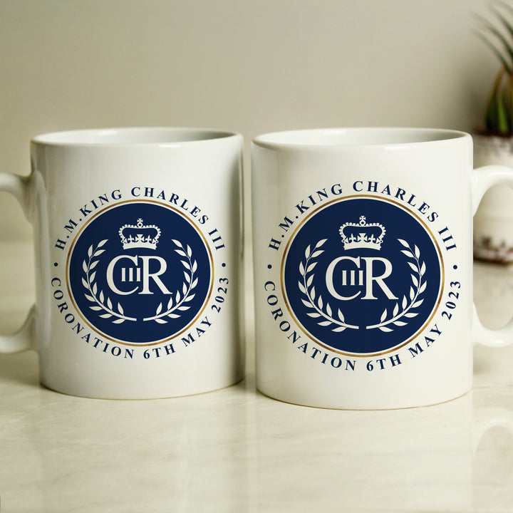 Buy Personalised King Charles III Blue Crest Coronation Commemorative Mug available now at www.giftsfinder.co.uk