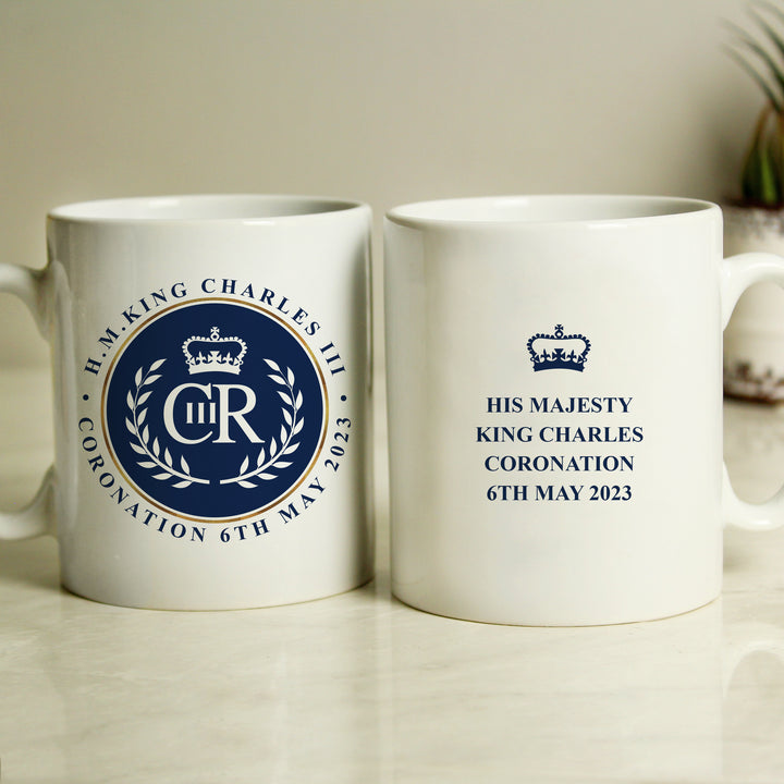 Buy Personalised King Charles III Blue Crest Coronation Commemorative Mug available now at www.giftsfinder.co.uk