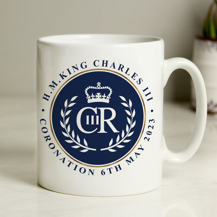 Buy Personalised King Charles III Blue Crest Coronation Commemorative Mug available now at www.giftsfinder.co.uk