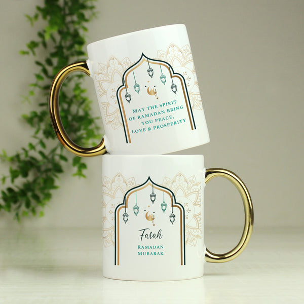 Buy Personalised Eid and Ramadan Gold Handled Mug available now at www.giftsfinder.co.uk