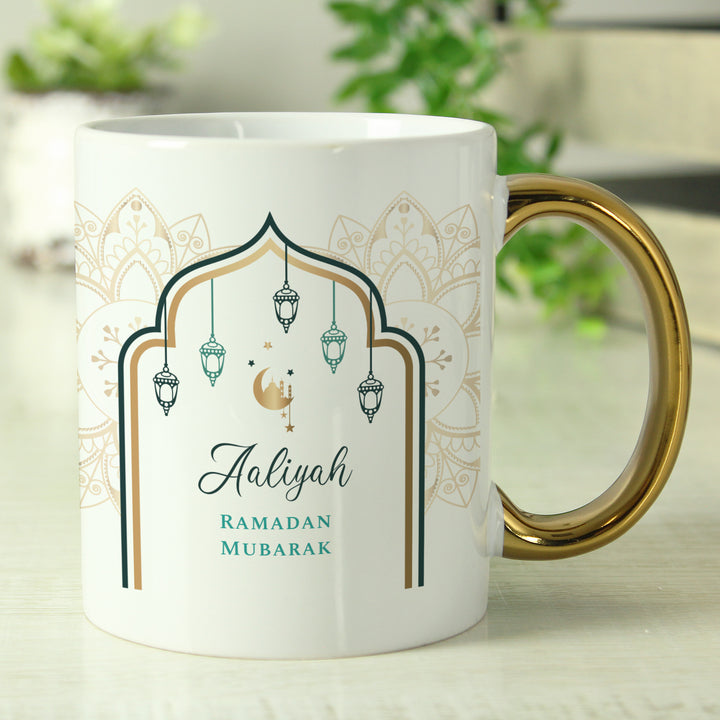 Buy Personalised Eid and Ramadan Gold Handled Mug available now at www.giftsfinder.co.uk