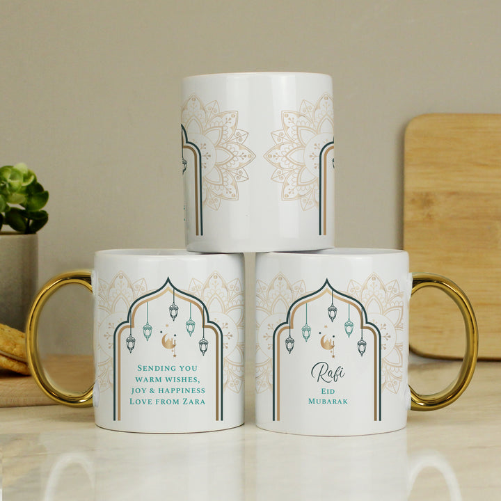 Buy Personalised Eid and Ramadan Gold Handled Mug available now at www.giftsfinder.co.uk