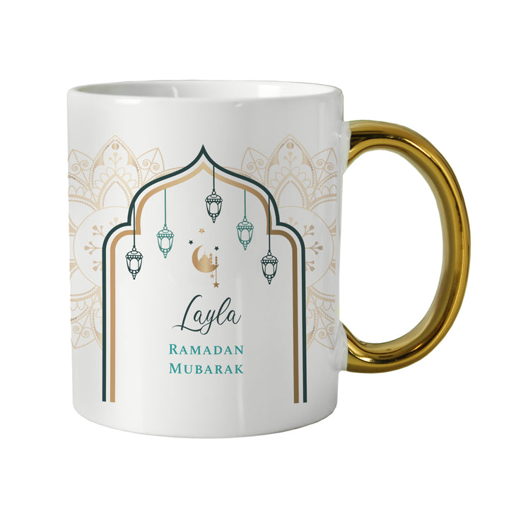 Buy Personalised Eid and Ramadan Gold Handled Mug available now at www.giftsfinder.co.uk