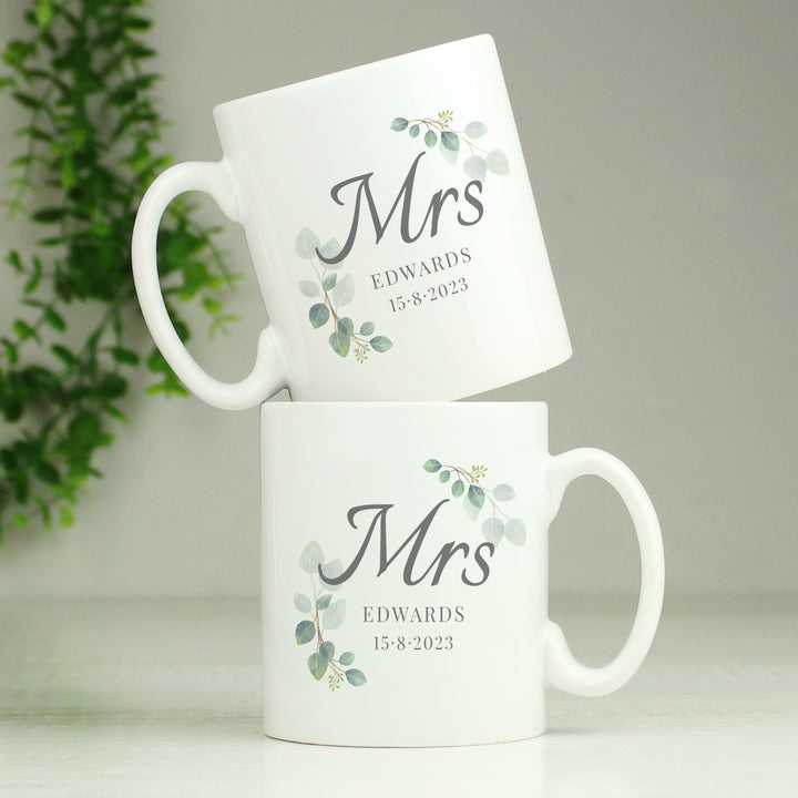 Buy Personalised Botanical Mrs Mug available now at www.giftsfinder.co.uk