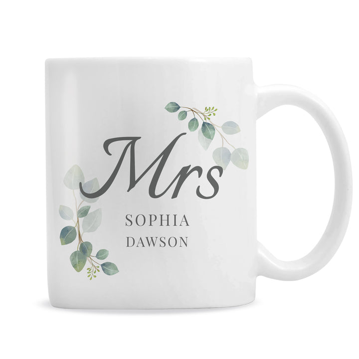 Buy Personalised Botanical Mrs Mug available now at www.giftsfinder.co.uk