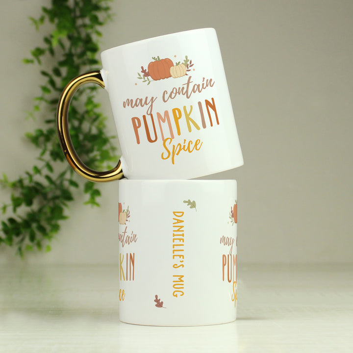 Buy Personalised Pumpkin Spice Gold Handle Mug at www.giftsfinder.co.uk