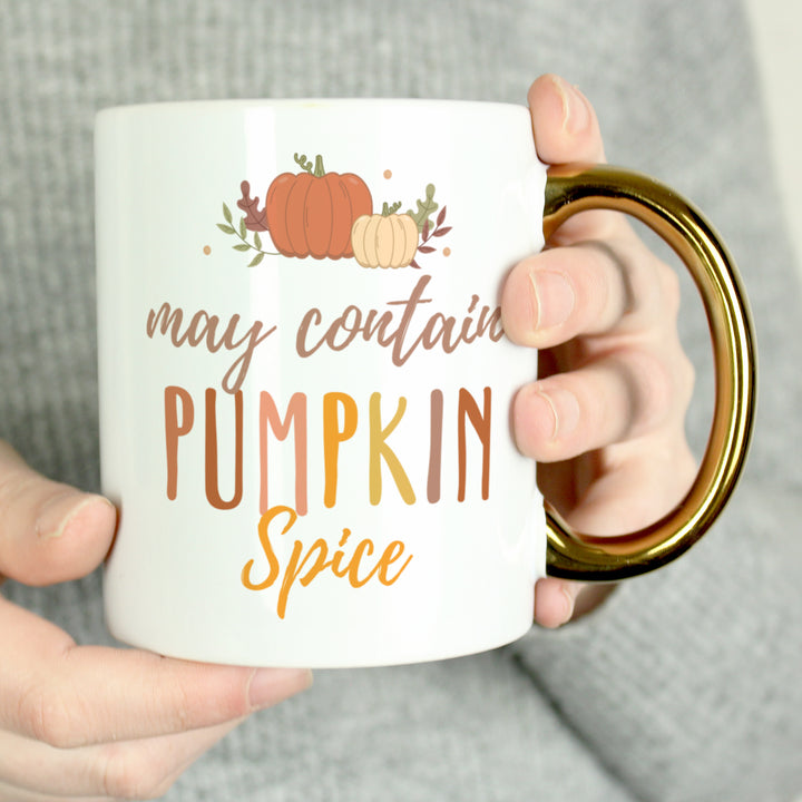 Buy Personalised Pumpkin Spice Gold Handle Mug at www.giftsfinder.co.uk